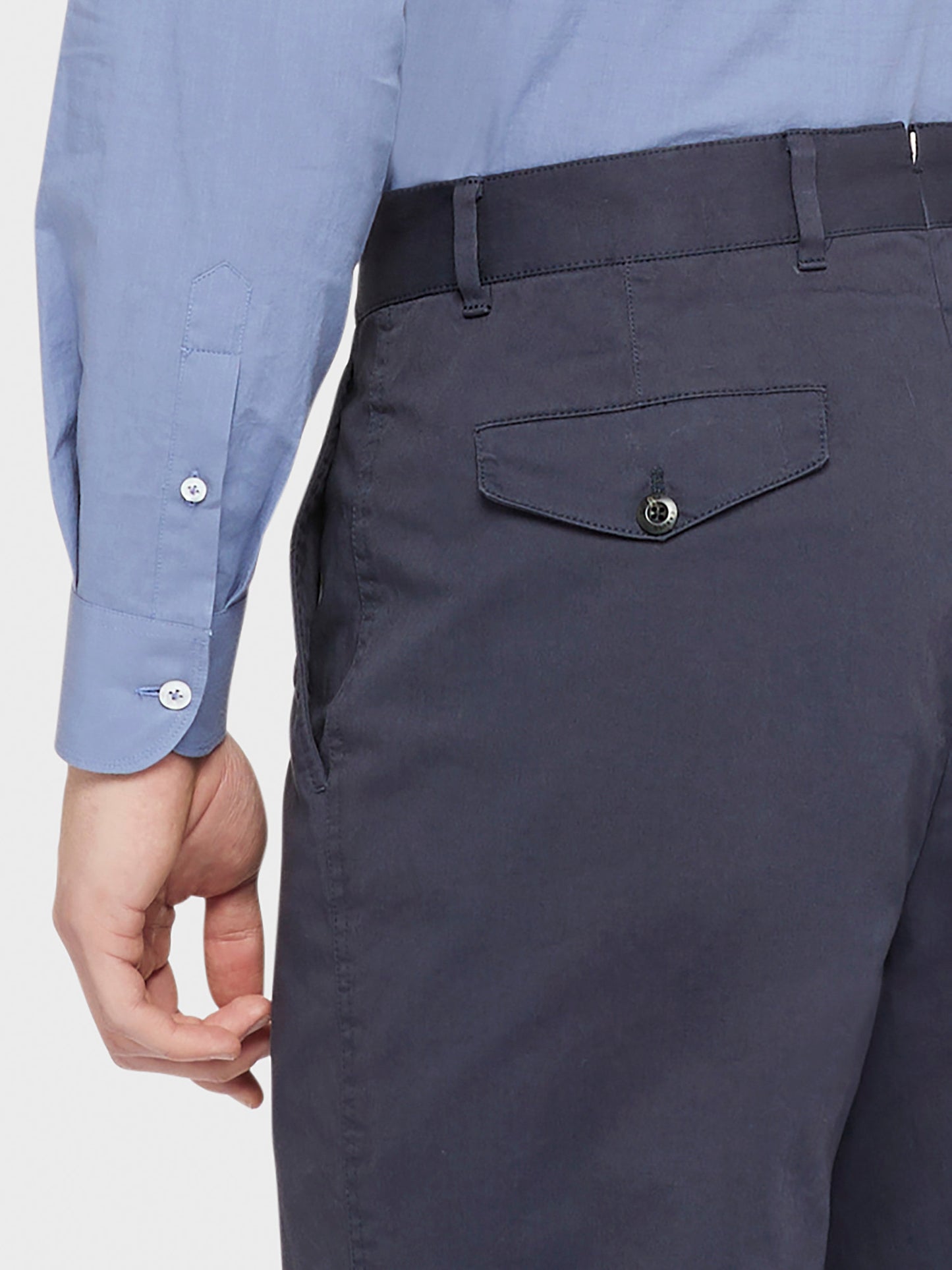 Caruso Menswear Abbigliamento Uomo Pantaloni informale in cotone e elastane blu dettaglio