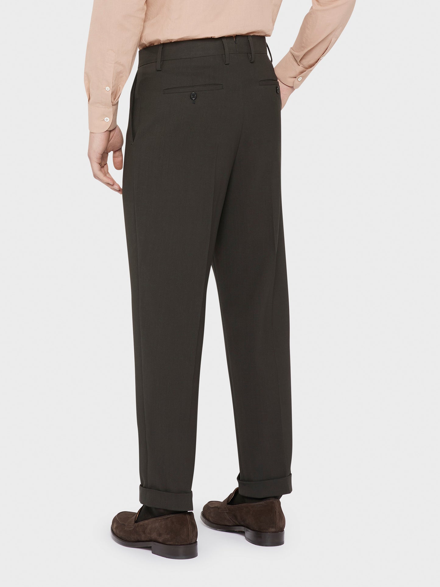 Caruso Menswear Abbigliamento Uomo Pantaloni eleganti in tropical di lana carbone Houdini indossato back