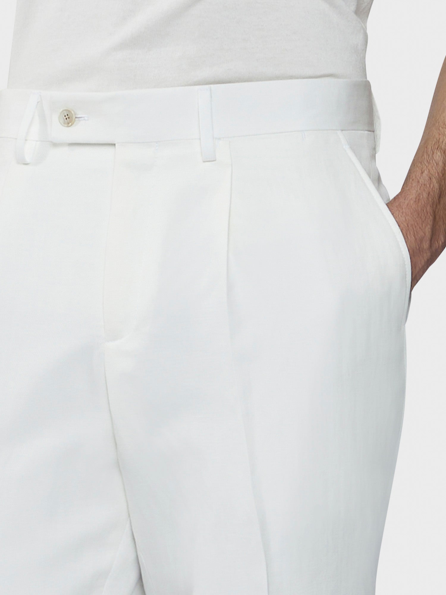 Caruso Menswear Abbigliamento Uomo Pantaloni eleganti in cotone lino seta bianco dettaglio