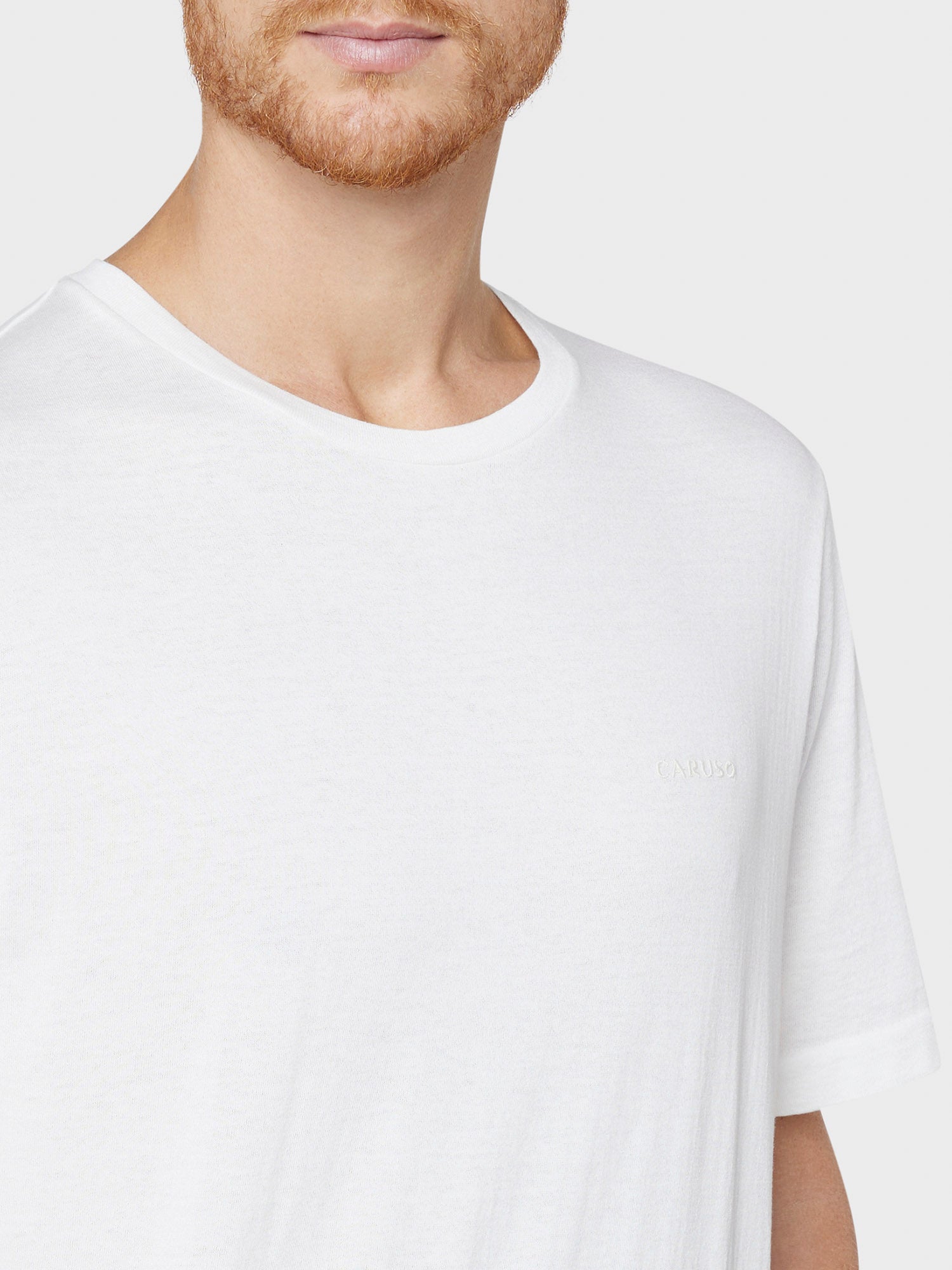 Caruso Menswear Abbigliamento Uomo T-Shirt girocollo seamless in jersey bianco dettaglio
