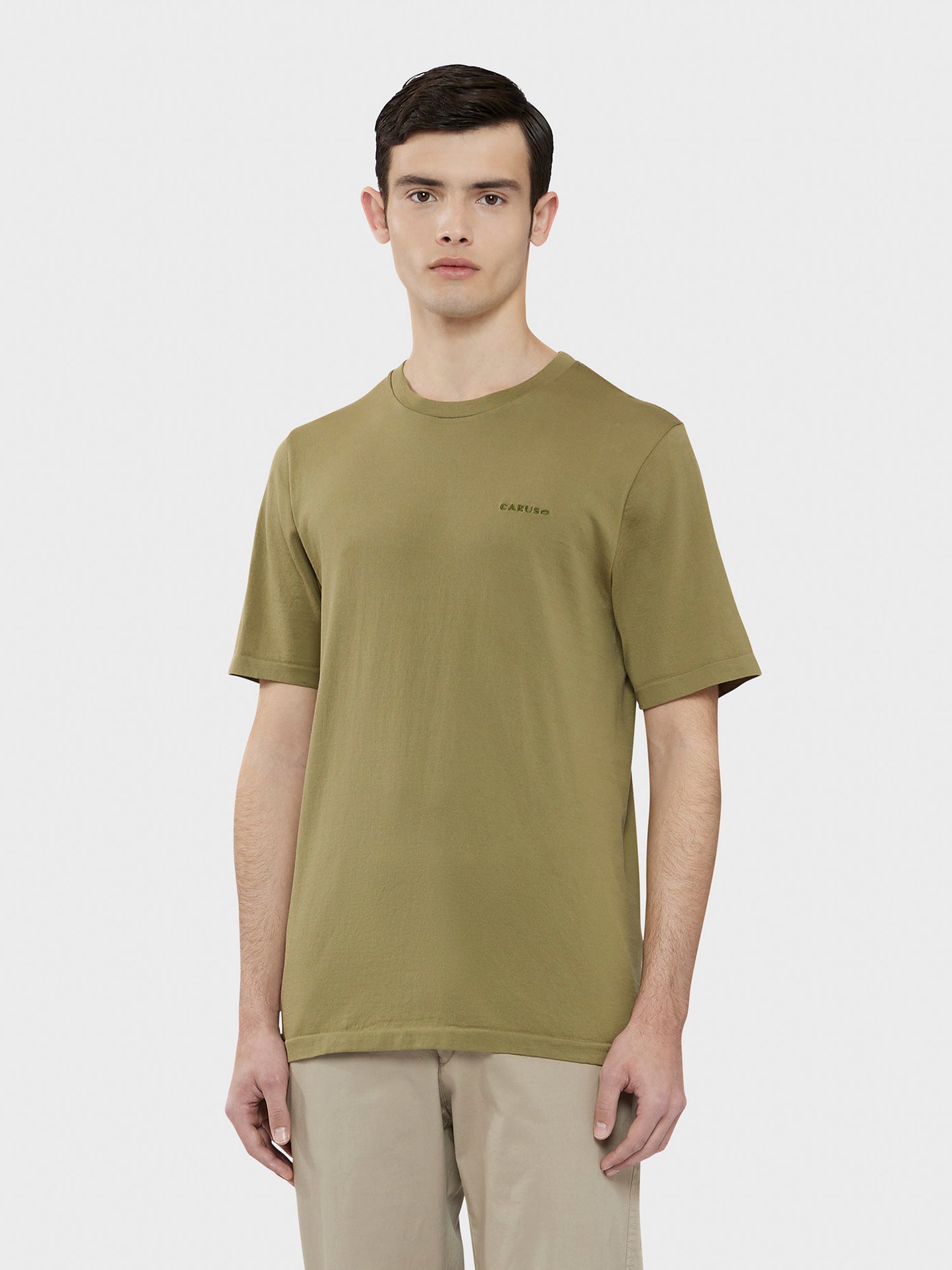 T-Shirt girocollo in jersey verde oliva