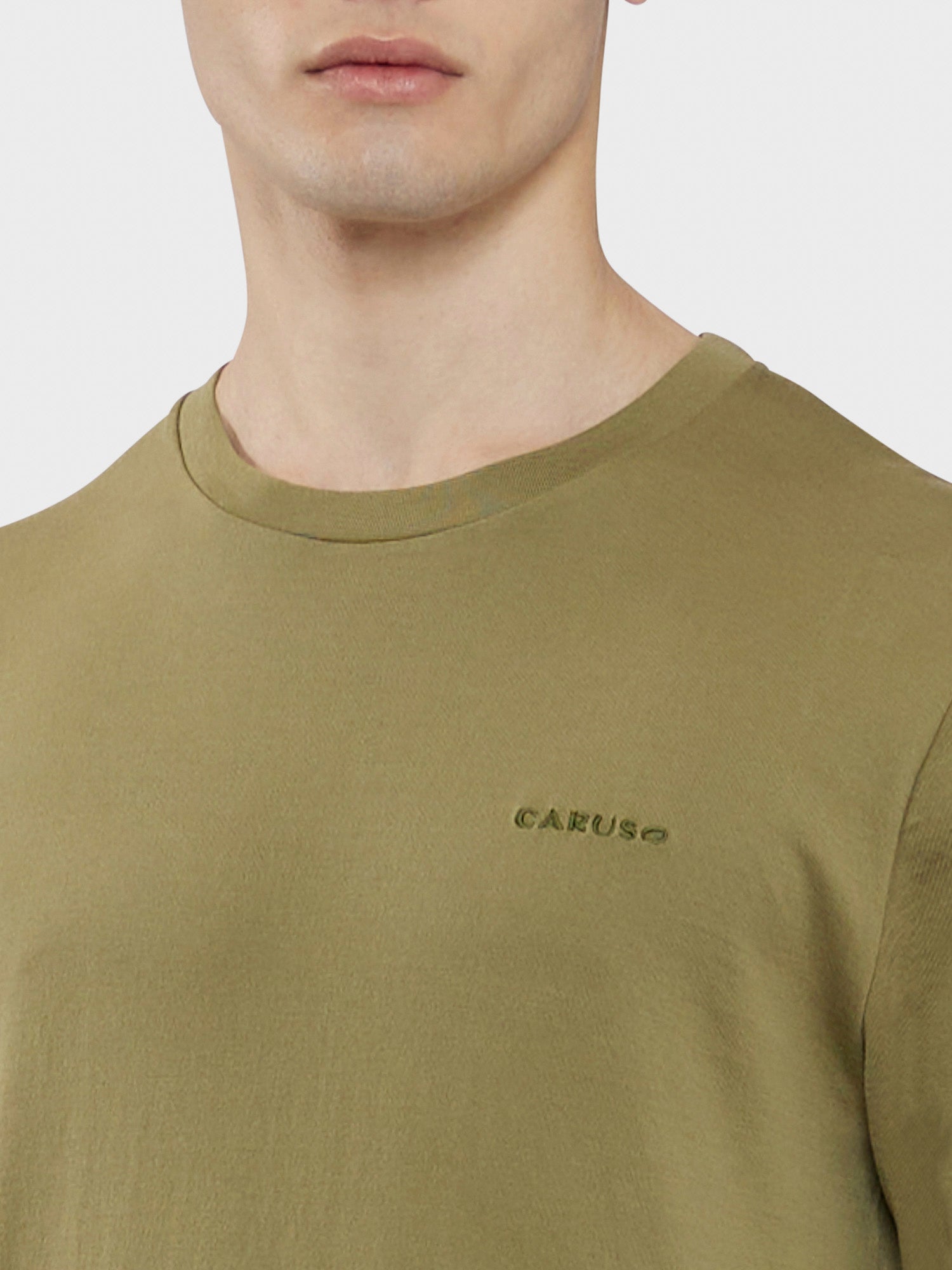 Caruso Menswear Abbigliamento Maglieria Uomo T-Shirt girocollo seamless in jersey verde dettaglio