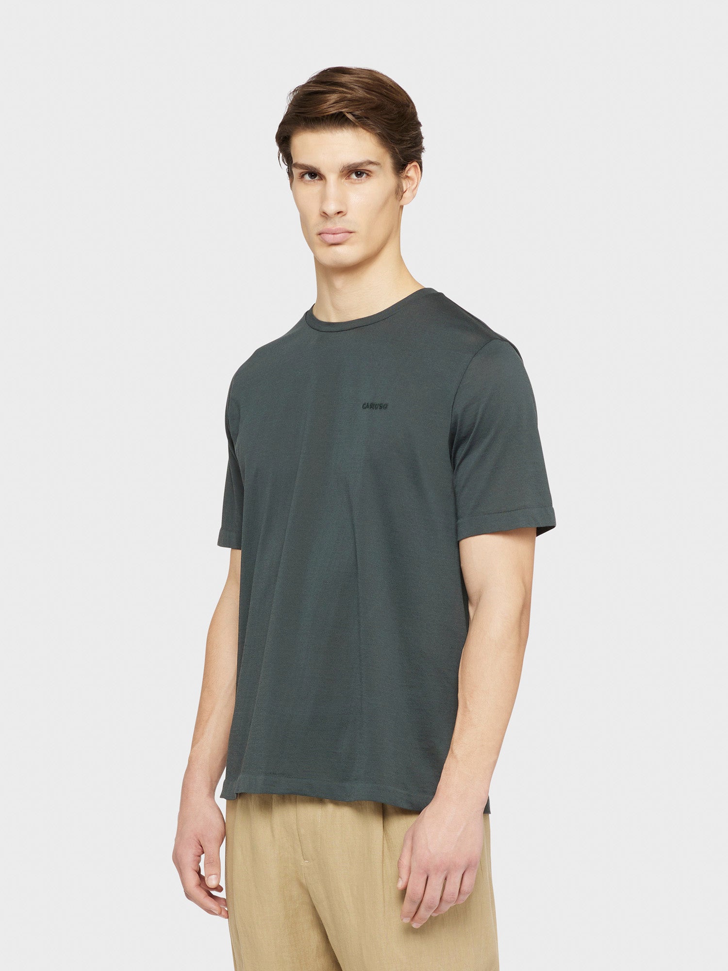 Caruso Menswear Abbigliamento Uomo T-Shirt girocollo seamless in jersey carbone indossato