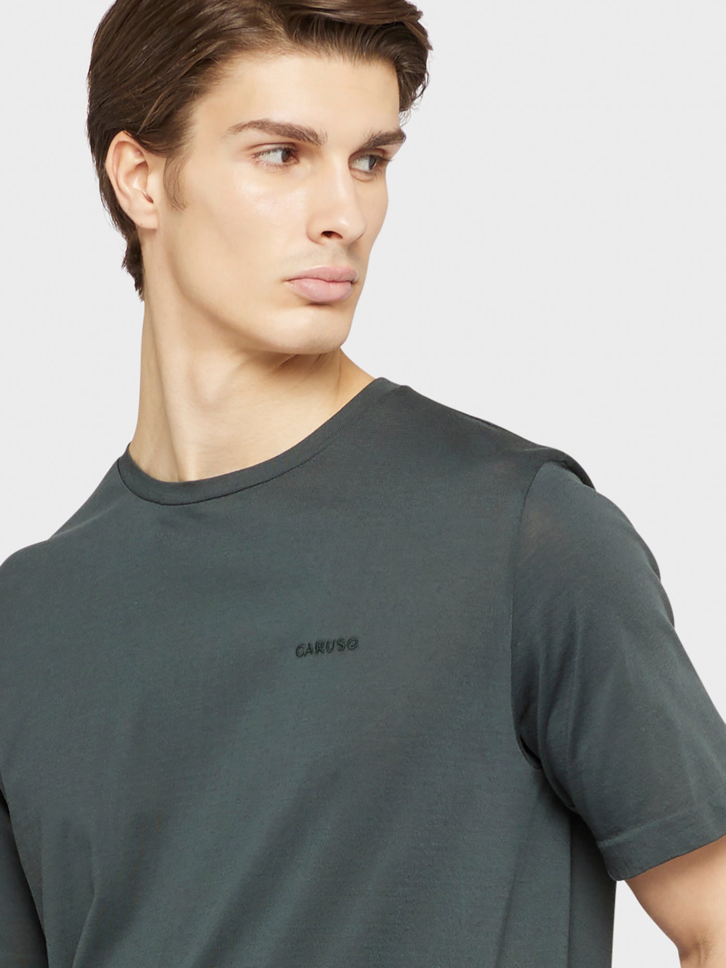 Caruso Menswear Abbigliamento Uomo T-Shirt girocollo seamless in jersey carbone dettaglio