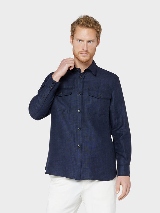 Caruso menswear Abbigliamento Uomo Overshirt estiva in lino e lana blu indossato