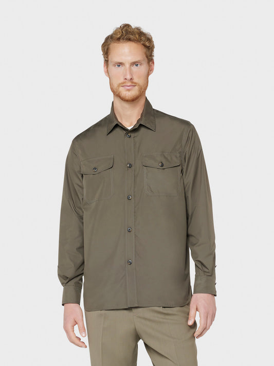 Caruso menswear Abbigliamento Uomo Overshirt estiva in nylon ultra leggero verde militare indossato