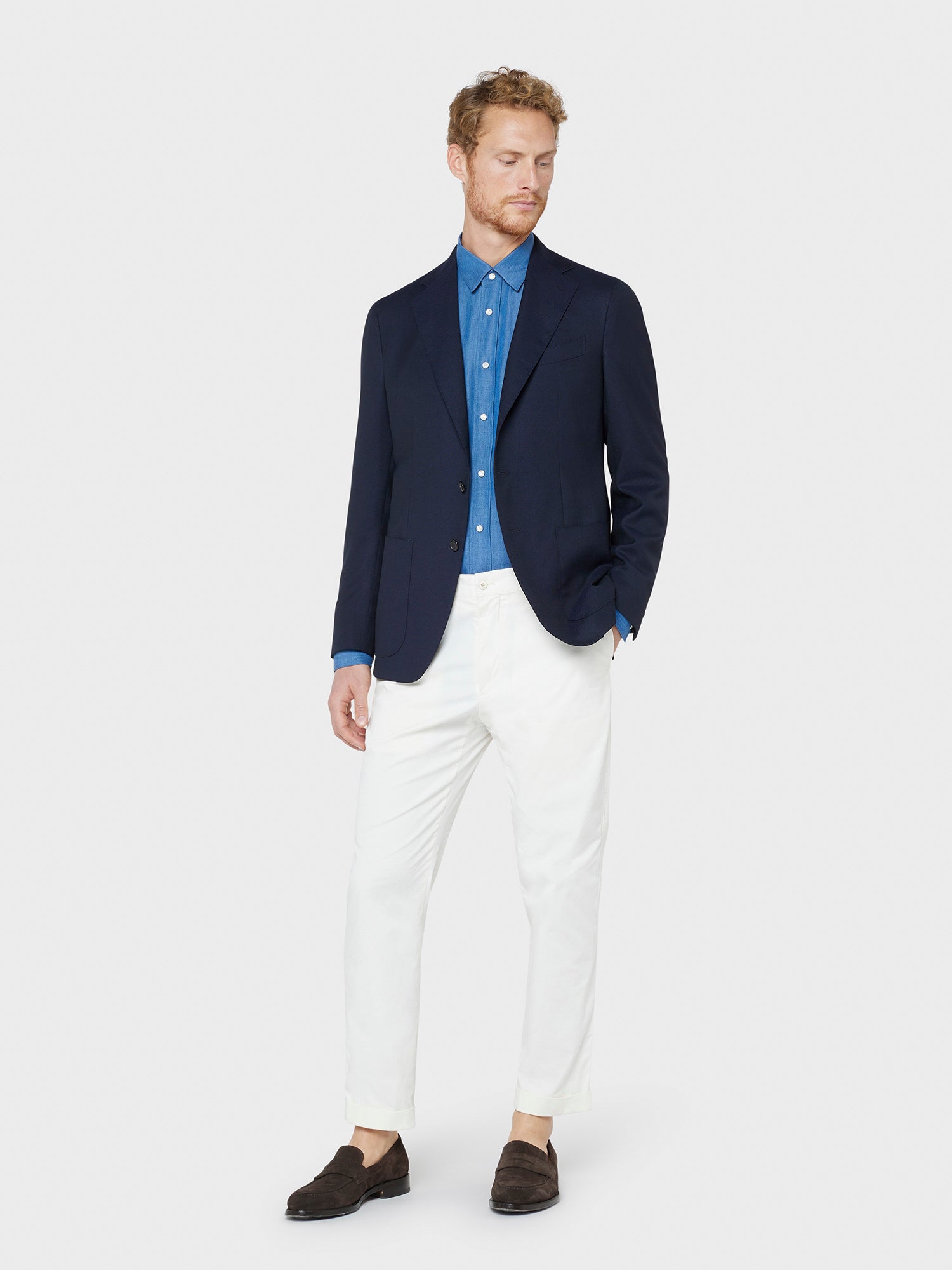 Caruso Menswear Abbigliamento Uomo Camicia in tencel colore blu jeans total look