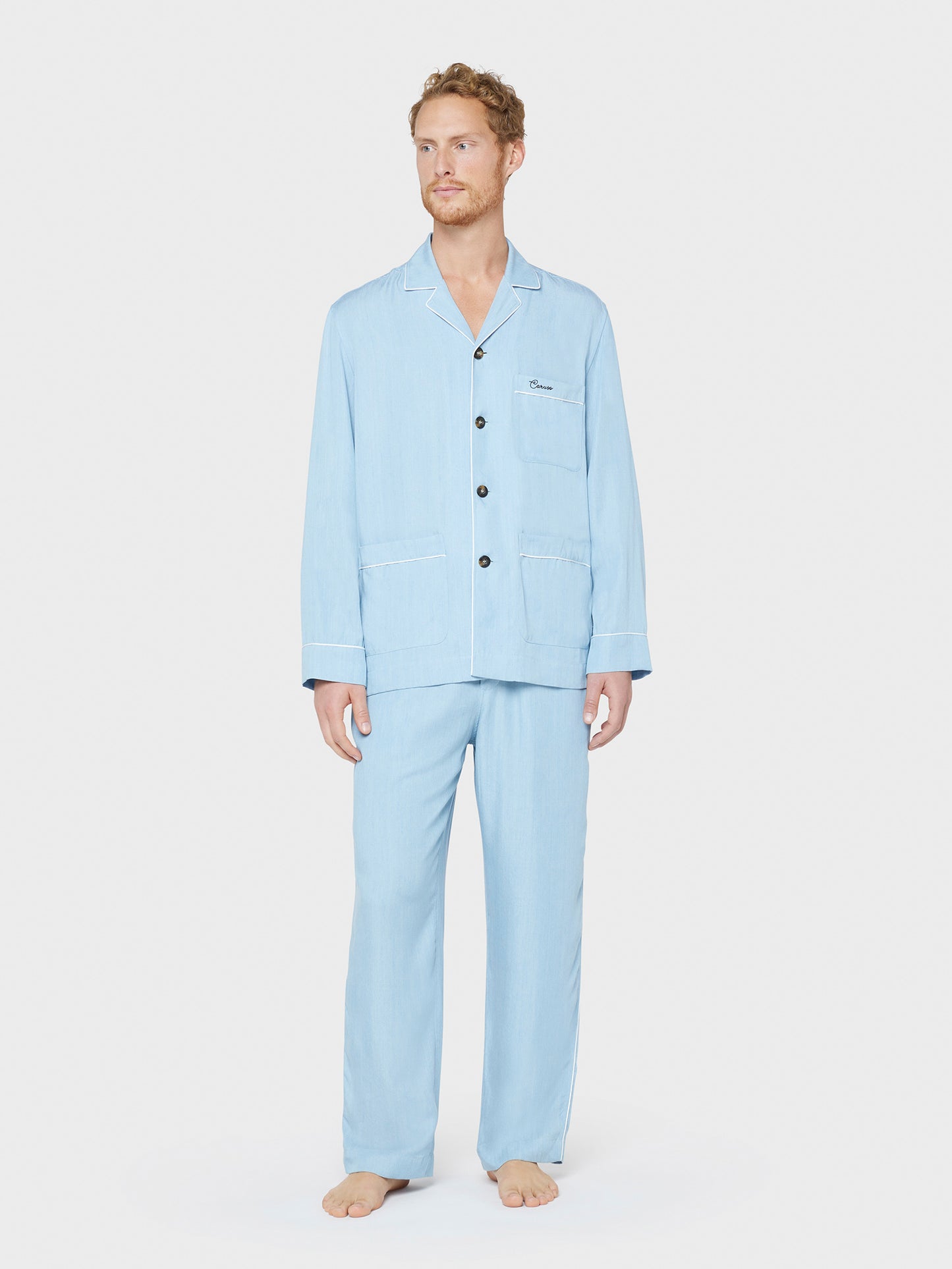 Caruso Menswear Abbigliamento Uomo Home suit sleepwear pigiama in tencel azzurro jeans total look