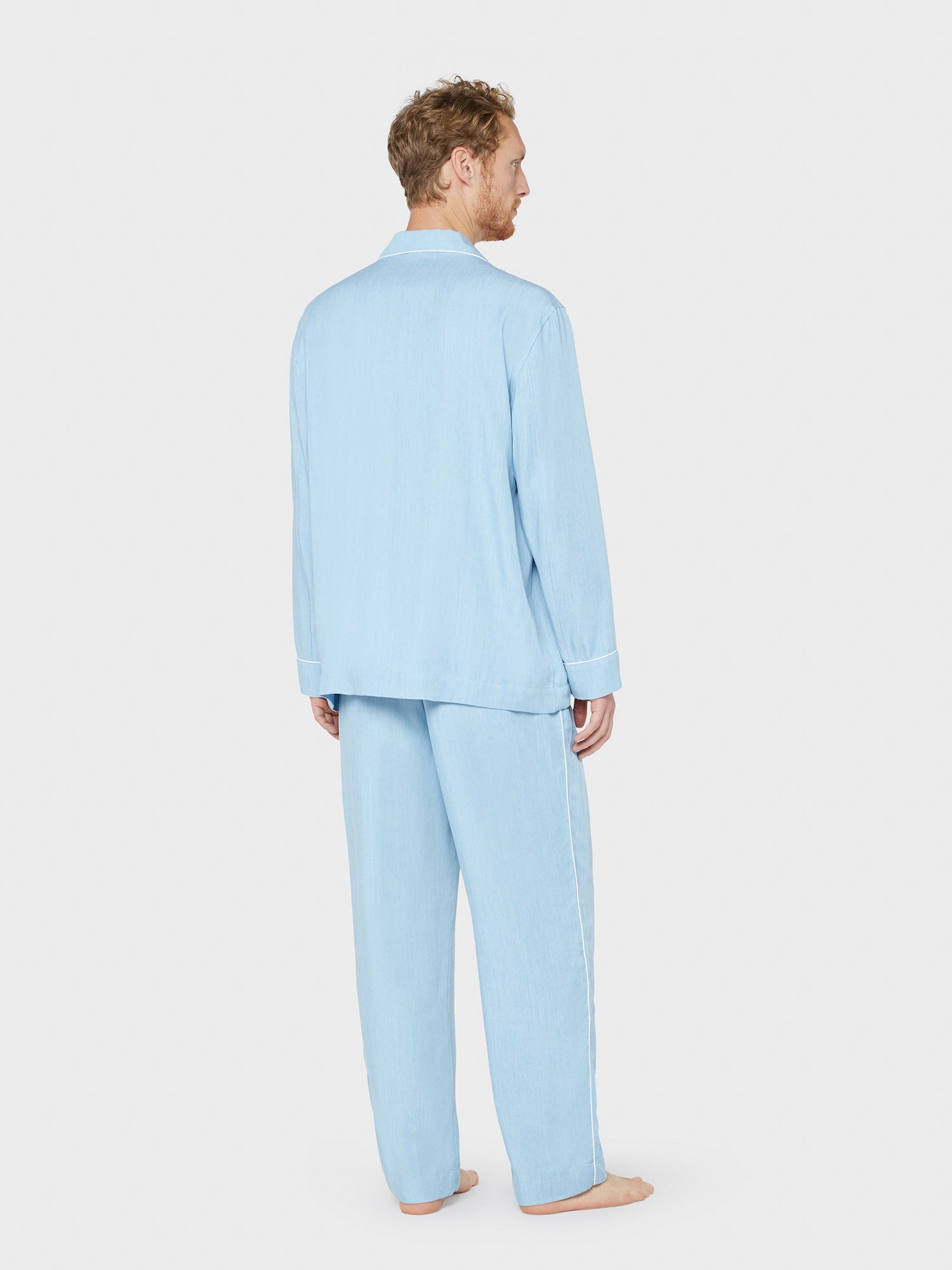 Caruso Menswear Abbigliamento Uomo Home suit sleepwear pigiama in tencel azzurro jeans indossato