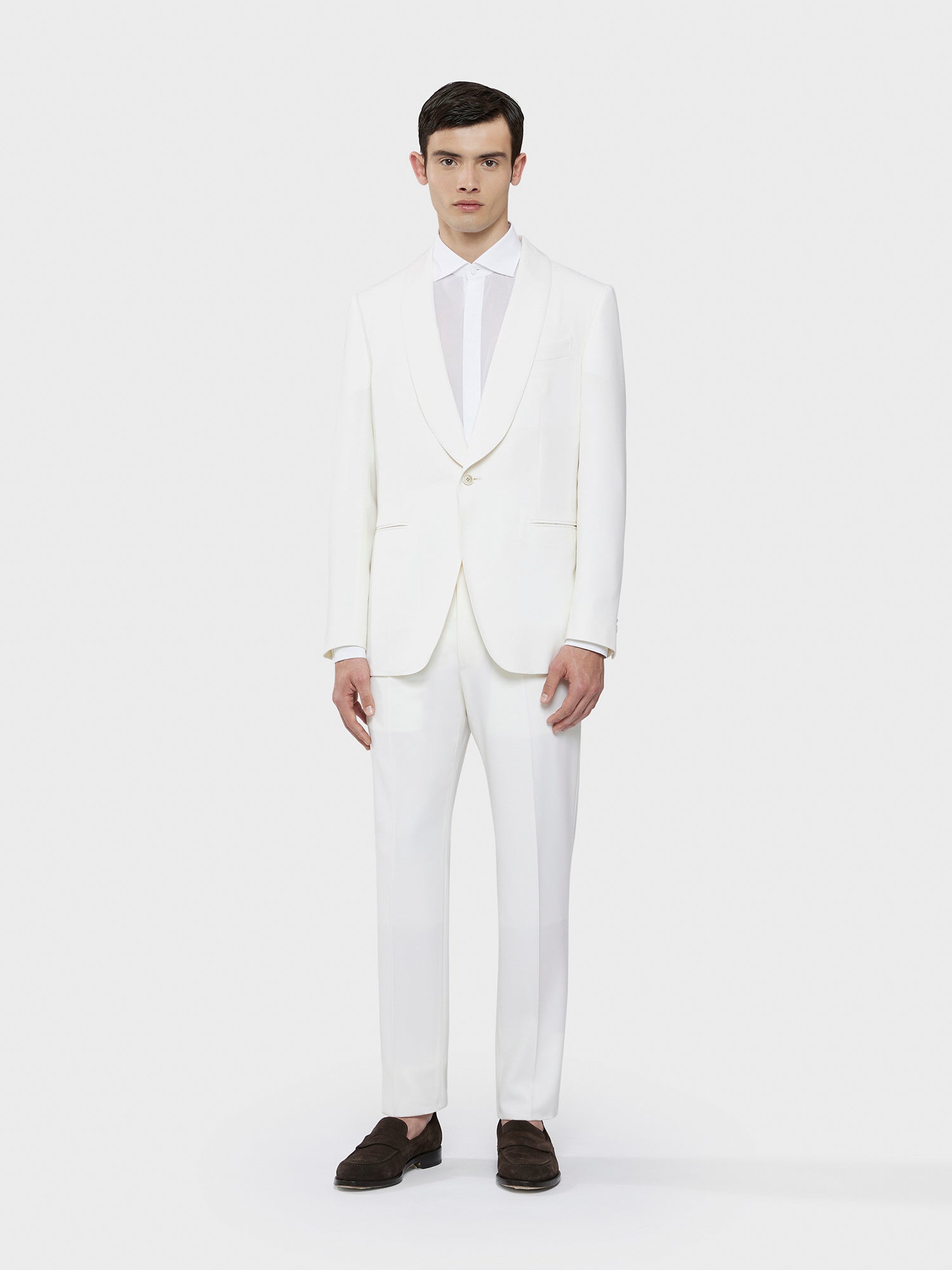 Caruso Menswear Abbigliamento Uomo Pantaloni slim fit in lana bianco total look