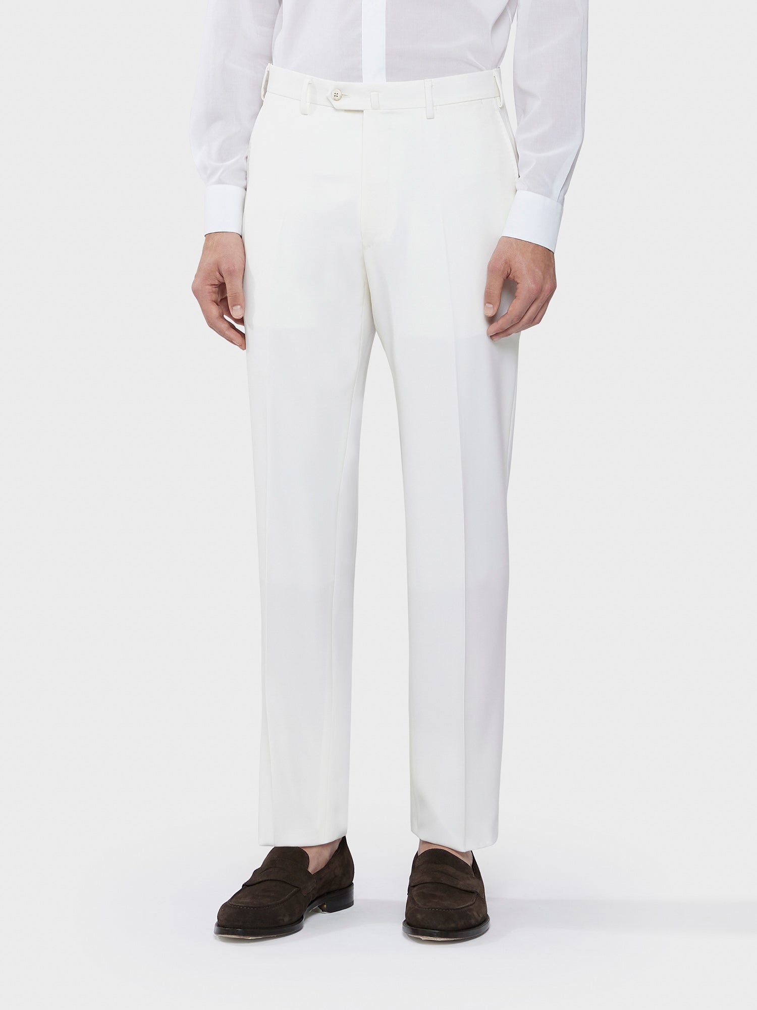 Caruso Menswear Abbigliamento Uomo Pantaloni slim fit in lana bianco indossato