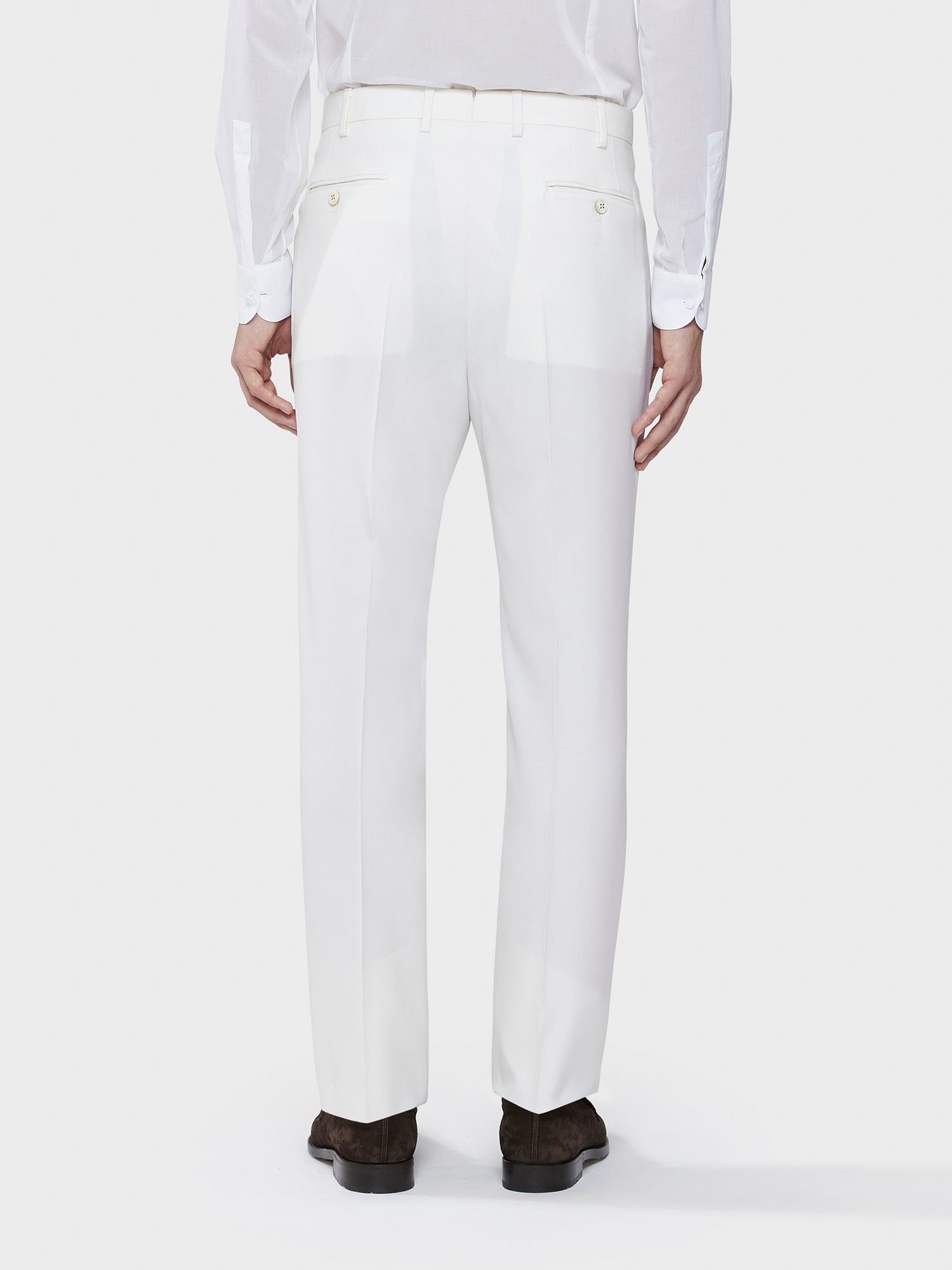 Caruso Menswear Abbigliamento Uomo Pantaloni slim fit in lana bianco indossato back