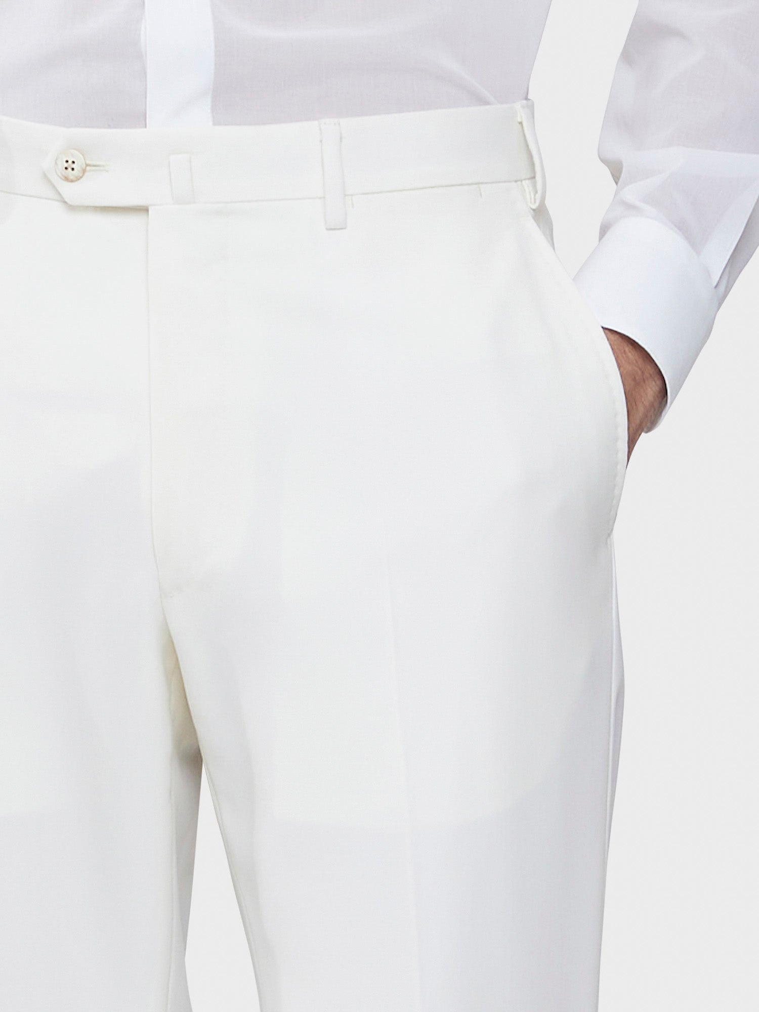 Caruso Menswear Abbigliamento Uomo Pantaloni slim fit in lana bianco dettaglio
