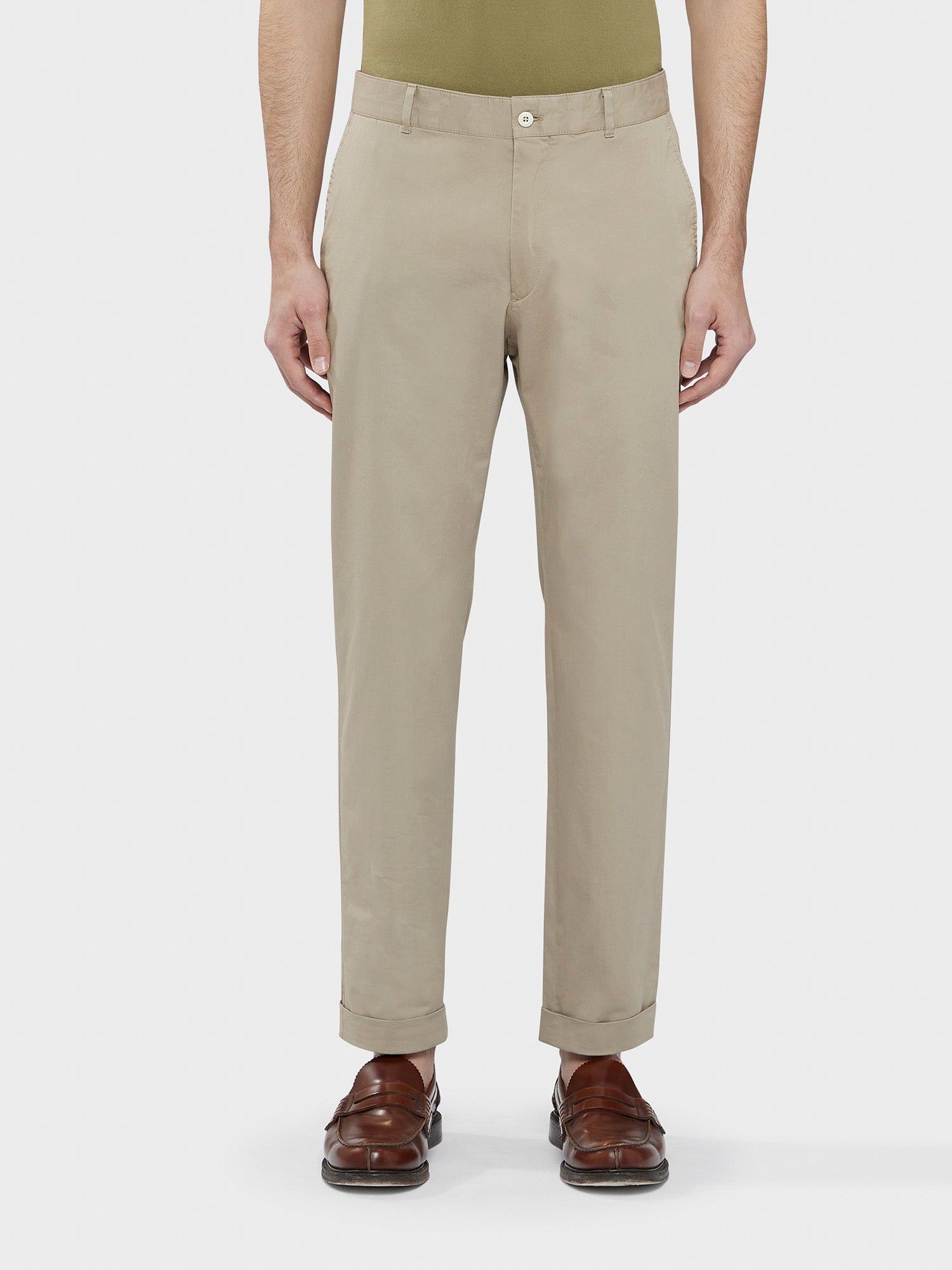 Caruso Menswear Abbigliamento Uomo Pantaloni informale in cotone e elastane sabbia fit regular indossato