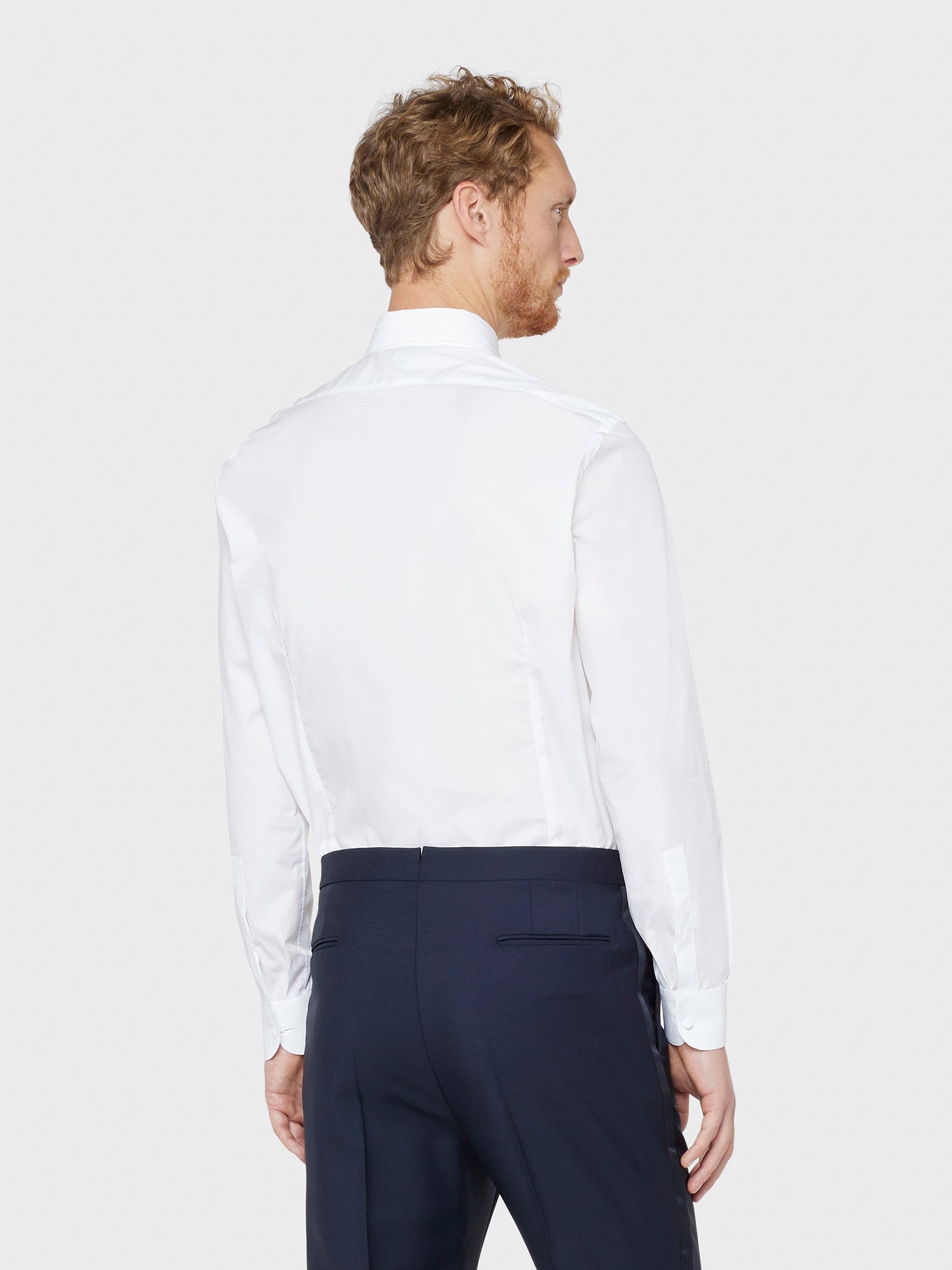 Caruso Menswear Abbigliamento Uomo Camicia slim fit con plastron in cotone bianco indossato back
