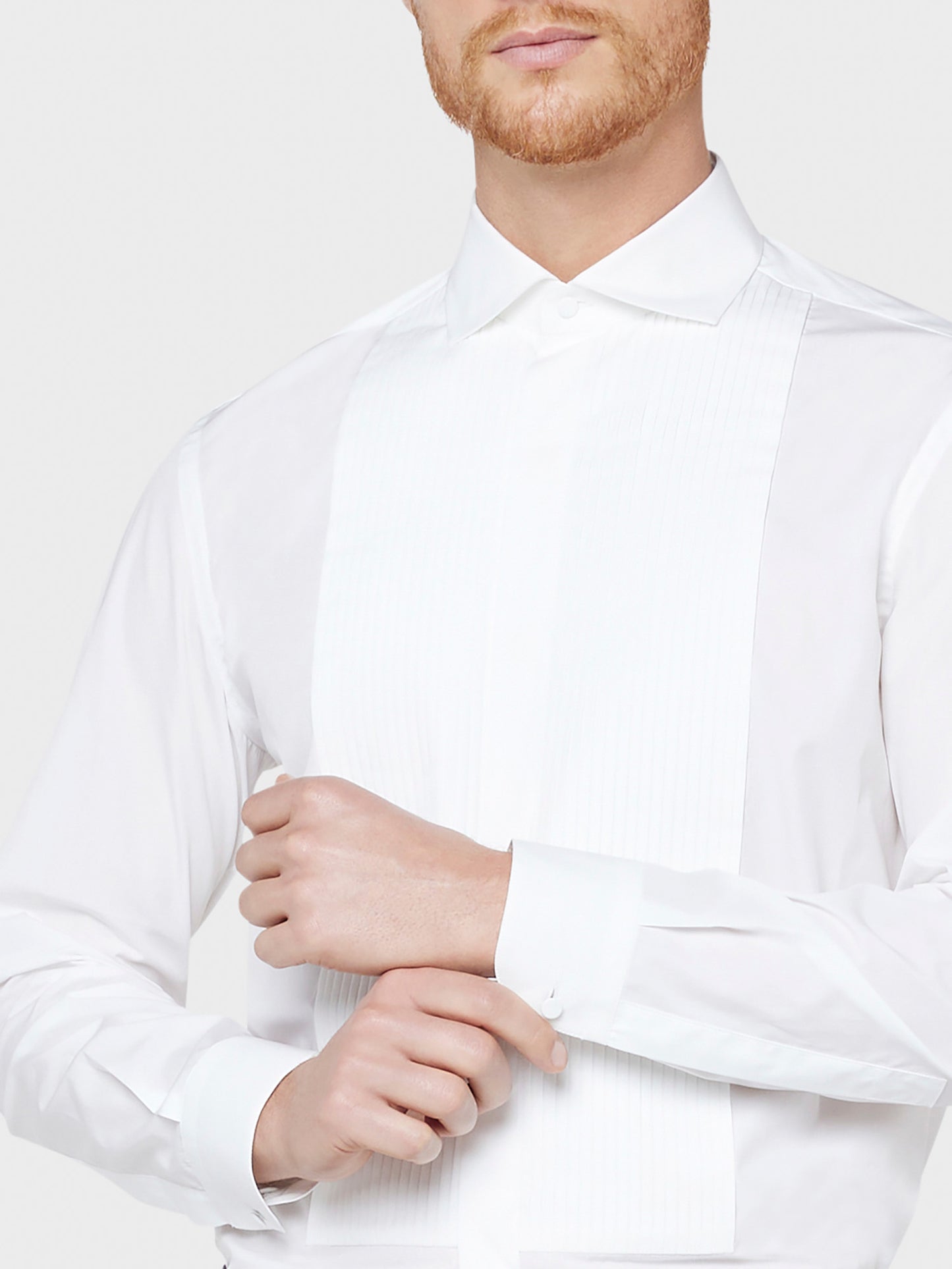 Caruso Menswear Abbigliamento Uomo Camicia slim fit con plastron in cotone bianco dettaglio