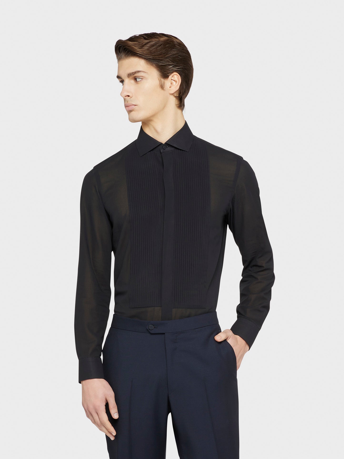 Black cotton slim shirt