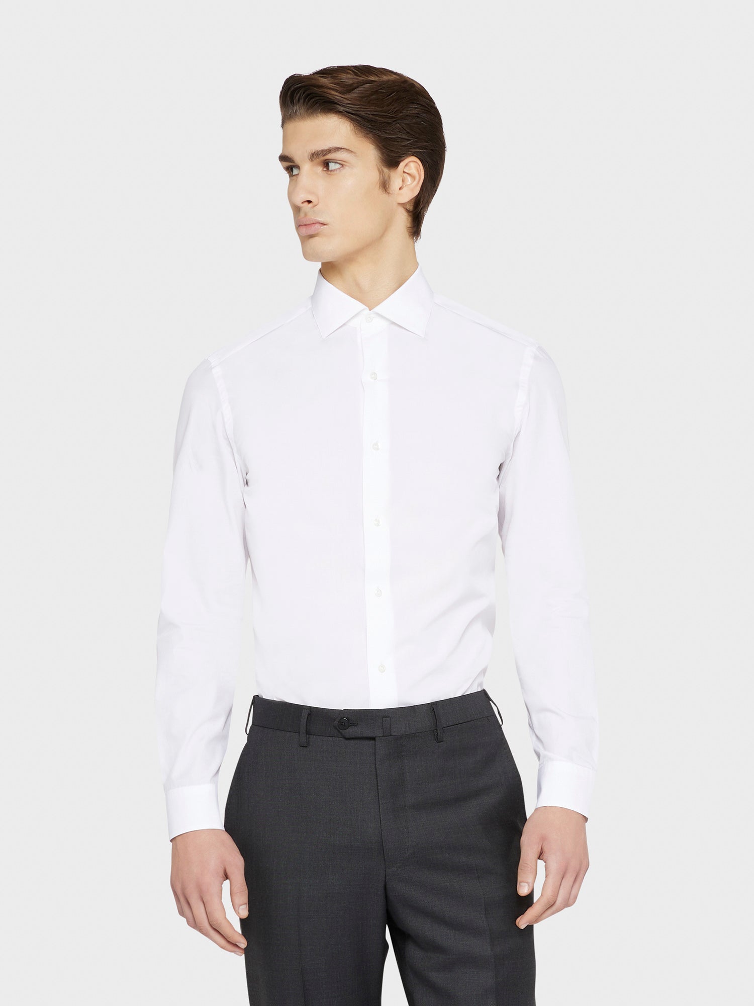 Caruso Menswear Abbigliamento Uomo Camicia slim in cotone bianco indossato