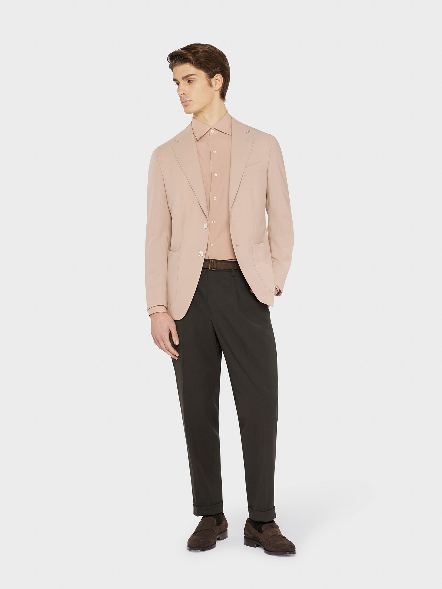Caruso Menswear Abbigliamento Uomo Camicia slim fit in cotone rosa antico total look