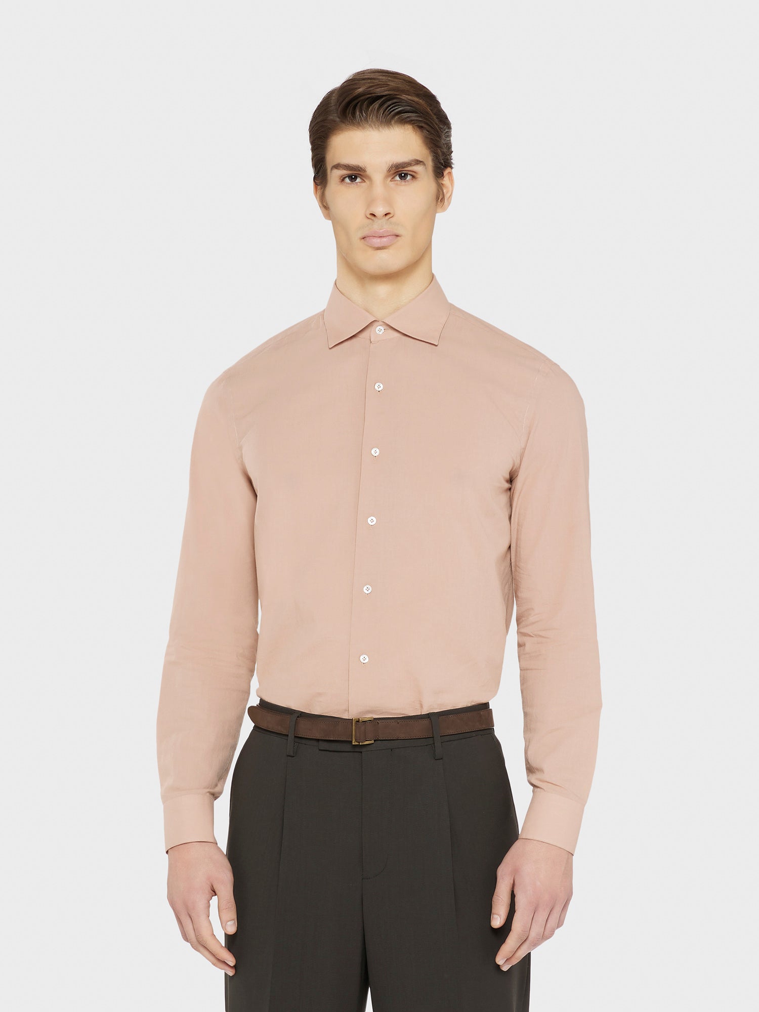 Caruso Menswear Abbigliamento Uomo Camicia slim fit in cotone rosa antico indossato