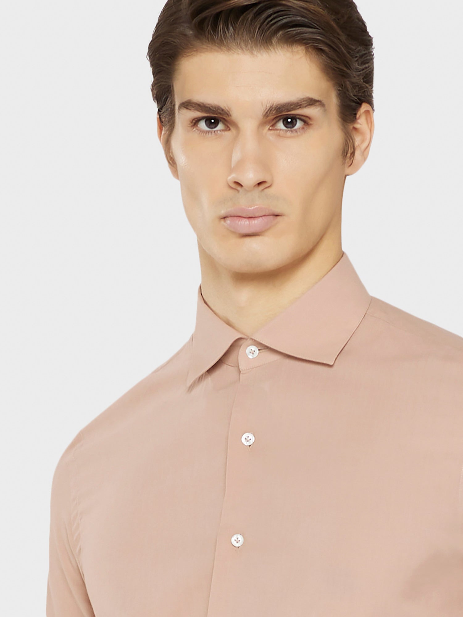 Caruso Menswear Abbigliamento Uomo Camicia slim fit in cotone rosa antico dettaglio